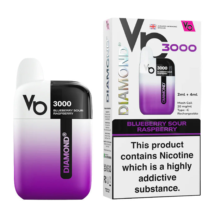 Blueberry Sour Raspberry Vapes Bars Diamond 3000 Prefilled Vape Kit and Box