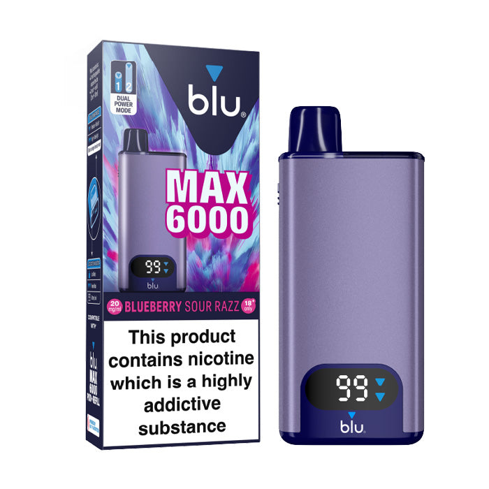 Blueberry Sour Razz Blu Max 6000 Prefilled Pod Kit and Box