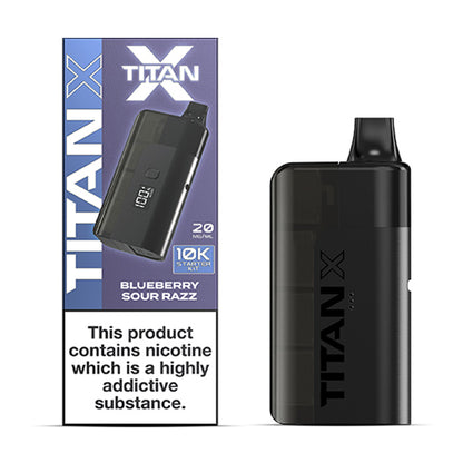 Blueberry Sour Razz Titan X Prefilled Vape Kit and Box