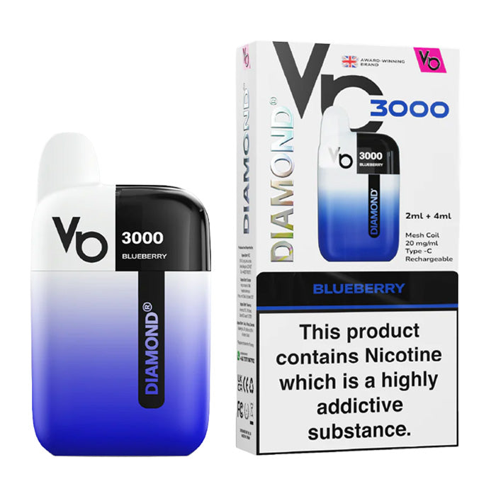 Blueberry Vapes Bars Diamond 3000 Prefilled Vape Kit and Box
