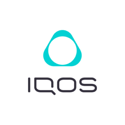 IQOS logo with a blue and white design on a white background