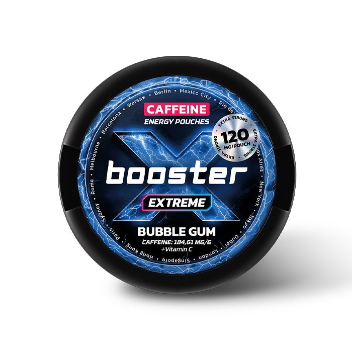 Can of Bubblegum X-Booster 120mg Caffeine Energy Pouches