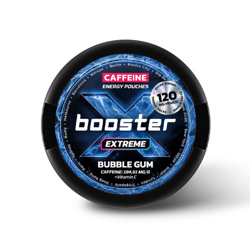 Can of Bubblegum X-Booster 120mg Caffeine Energy Pouches