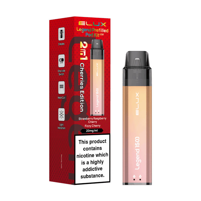 Cherries Edition Elux Legend 1500 2 in 1 Prefilled Pod Vape Kit and Box
