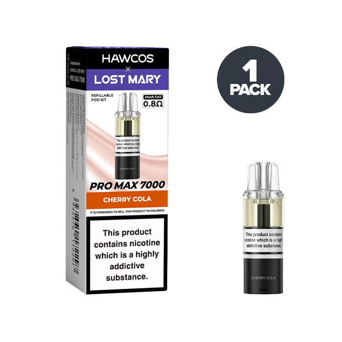 Cherry Cola Hawcos X Lost Mary 7000 Pro Max Prefilled Pod and Box