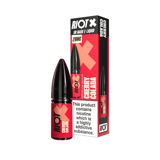 Cherry Colada Riot X 10ml Nic Salt E-Liquid Bottle and Box
