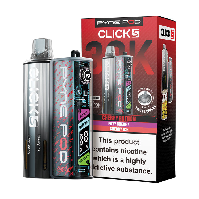 Cherry Edition Pyne Pod Click S 30K Pod Kit and Box