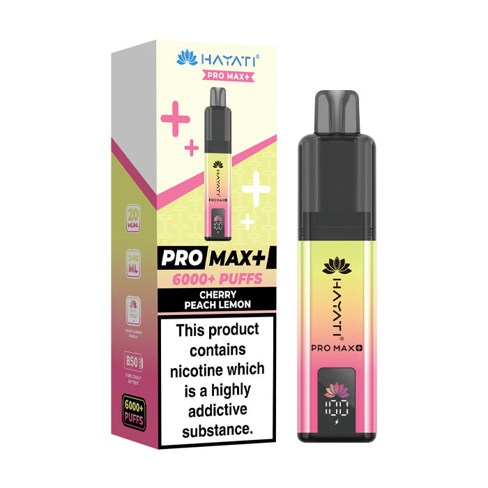 Cherry Peach Lemon Hayati Pro Max Plus Kit and Box