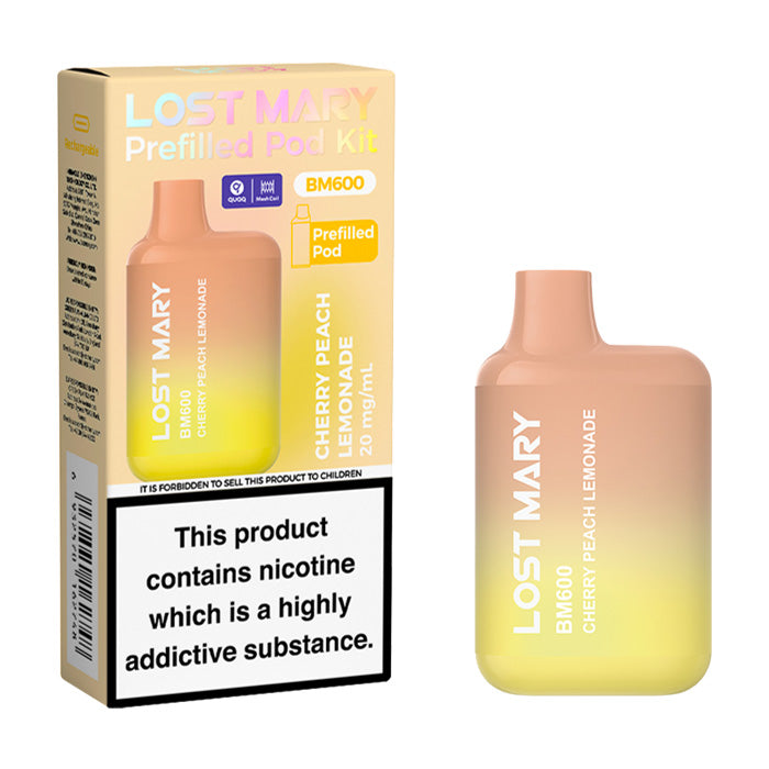 Cherry Peach Lemonade Lost Mary BM600 Prefilled Pod Kit and Box