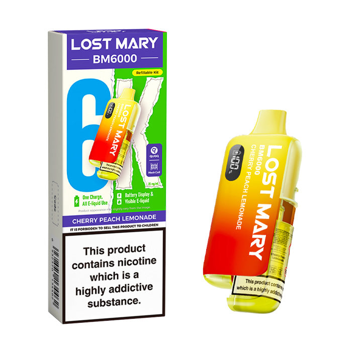 Cherry Peach Lemonade Lost Mary BM6000 Prefilled Pod Kit and Box
