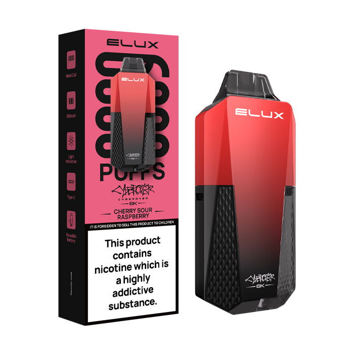 Cherry Sour Raspberry Elux Cyberover 6K Prefilled Pod Kit and Box