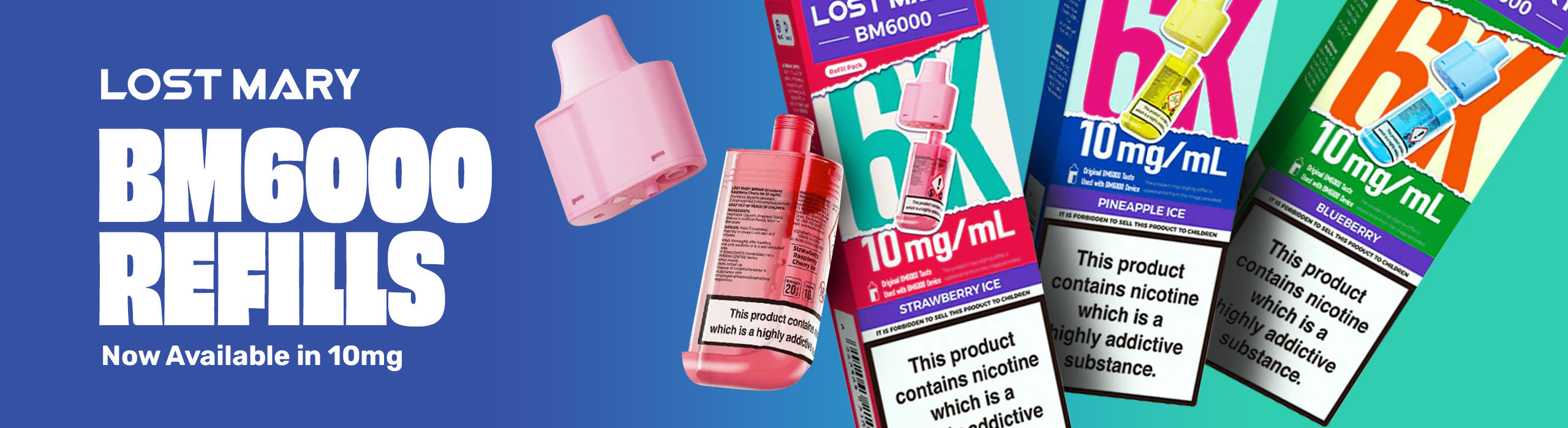 Lost Mary BM6000 refills packaging with blue and green background