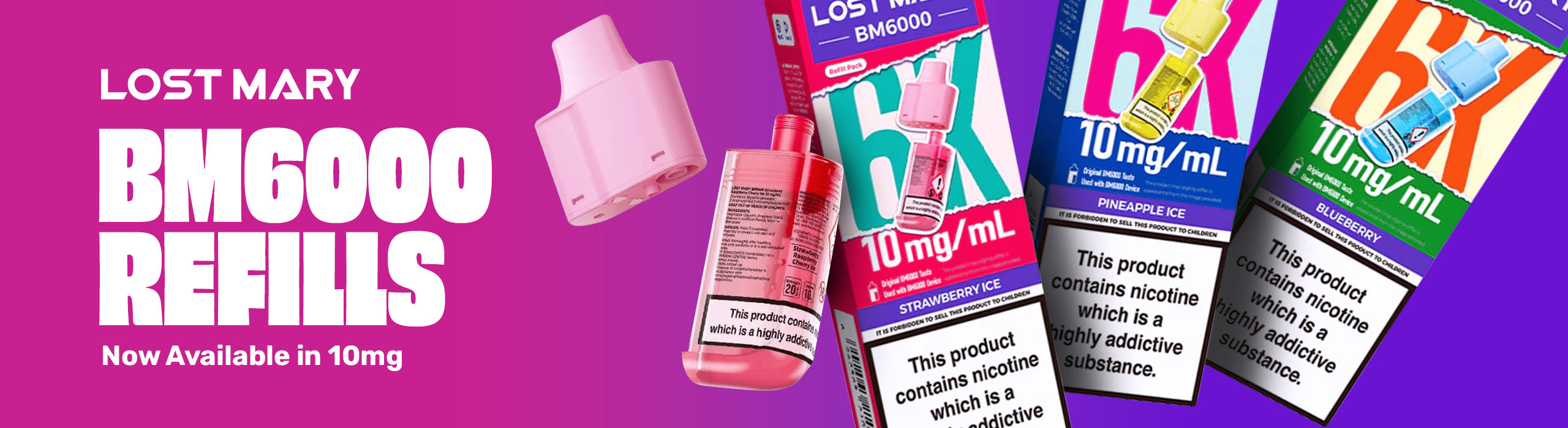 Lost Mary BM6000 refills packaging with a purple background