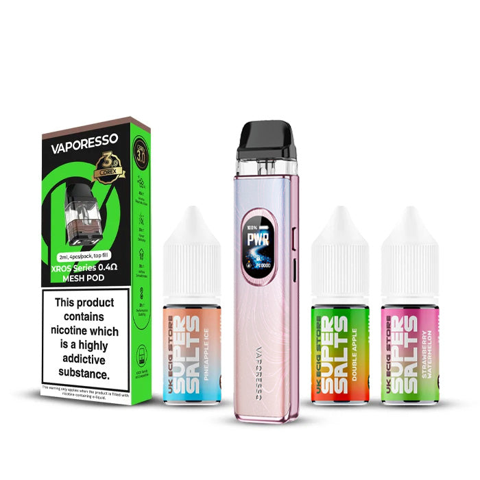 Dreamy Pink Vaporesso Xros 6 Kit with three super salts and a pack of pods