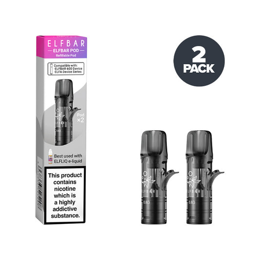 Two Elf Bar 600 Refillable Pods with the Box