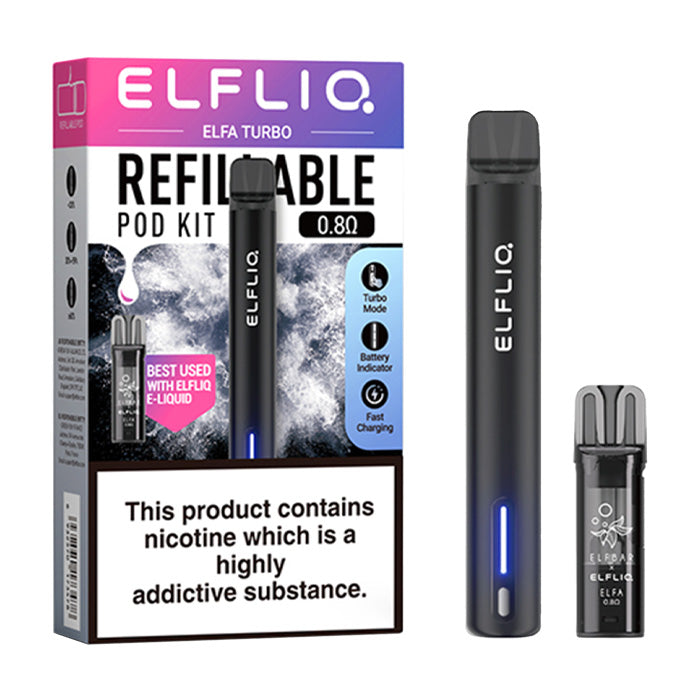 Elf Bar Elfa Turbo Pod Vape Kit and Box Black Knight