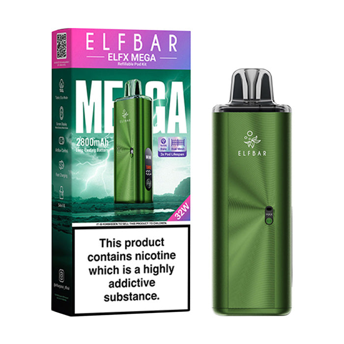 Green Elf Bar Elfx Mega Pod Kit and Box