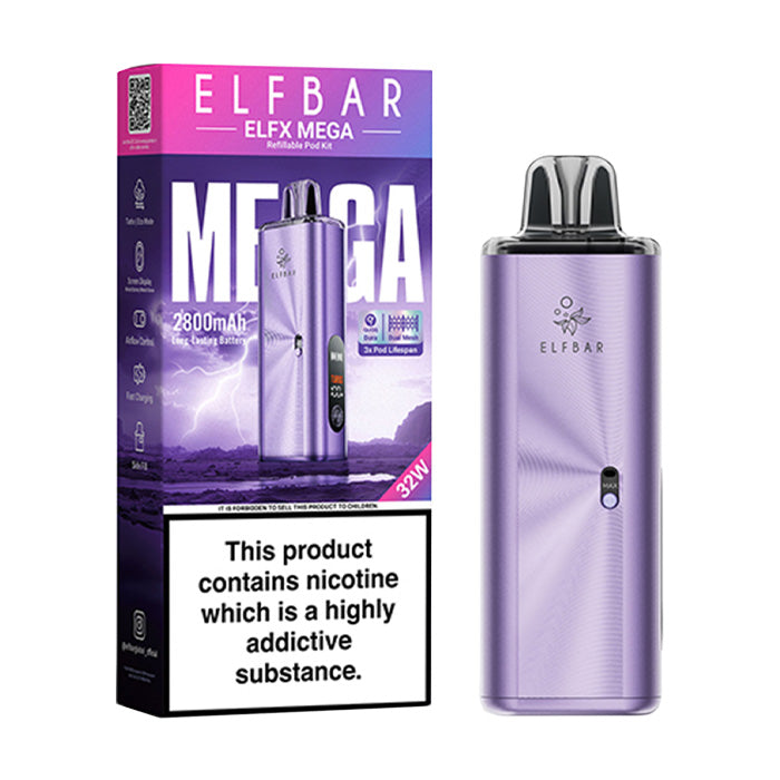 Purple Elf Bar Elfx Mega Pod Kit and Box