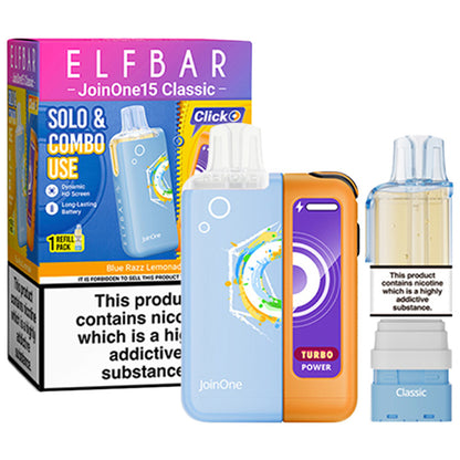 Blue Razz Lemonade Elf Bar JoinOne 15 Prefilled Pod Kit and Box