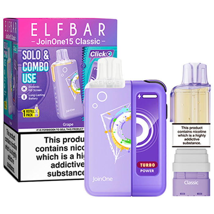 Grape Elf Bar JoinOne 15 Prefilled Pod Kit and Box