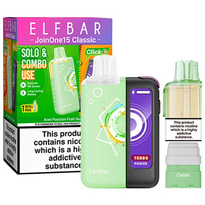 Kiwi Passion Fruit Guava Elf Bar JoinOne 15 Prefilled Pod Kit and Box