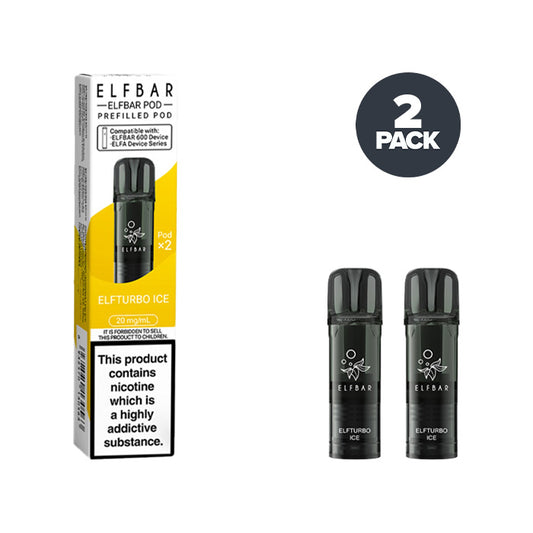 Two Elfturbo Ice Elf Bar 600 Prefilled Pods with Box