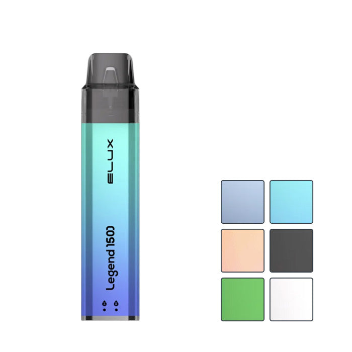 Elux Legend 1500 2 in 1 Prefilled Pod Vape Kit with six squares showcasing six out of the six available flavours