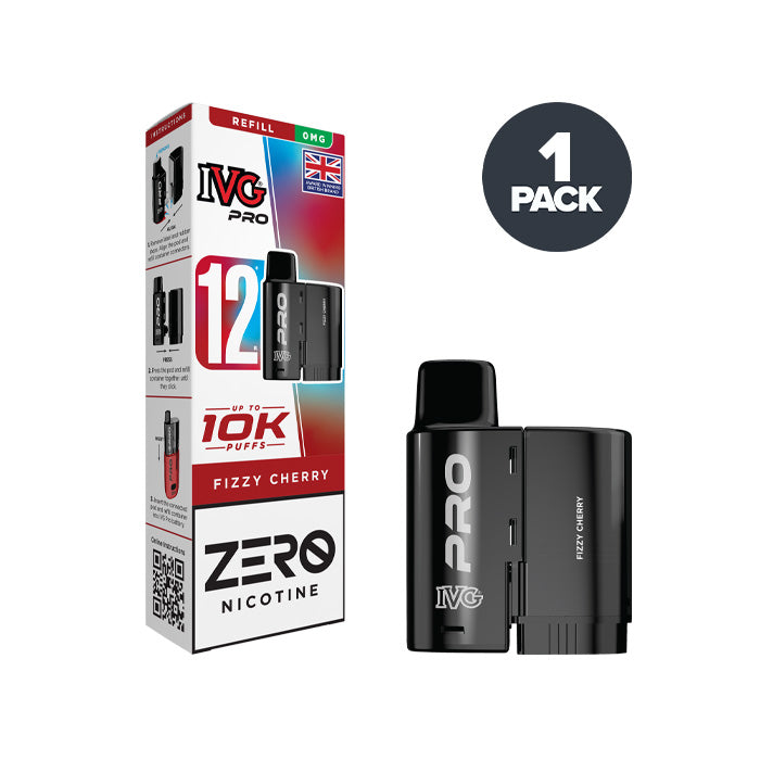 0mg Fizzy Cherry IVG Pro 12 Refill Pack and Box
