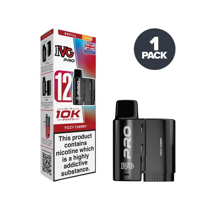10mg Fizzy Cherry IVG Pro 12 Refill Pack and Box