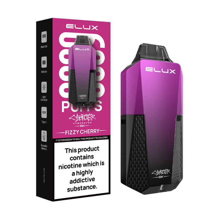Fizzy Cherry Elux Cyberover 6K Prefilled Pod Kit and Box