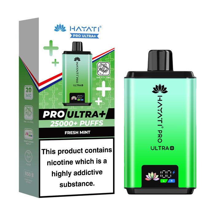 Fresh Mint Hayati Pro Ultra Plus Prefilled Vape Kit and Box