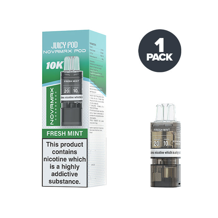 Fresh Mint Juicy Pod Novamax 10K Prefilled Pod and Box