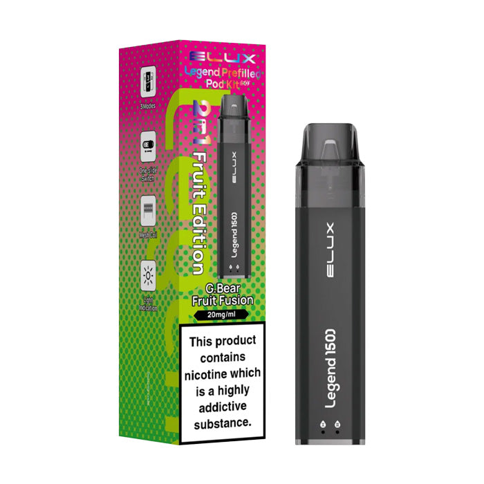 Fruit Edition Elux Legend 1500 2 in 1 Prefilled Pod Vape Kit and Box