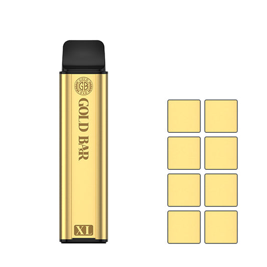 Gold Bar XL Prefilled Pod Kit with eight squares showcasing eight of the fifteen available flavour options
