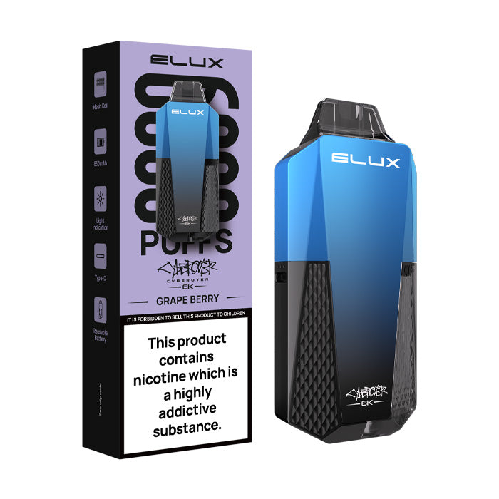 Grape Berry Elux Cyberover 6K Prefilled Pod Kit and Box