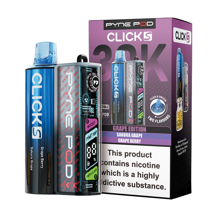 Grape Edition Pyne Pod Click S 30K Pod Kit and Box
