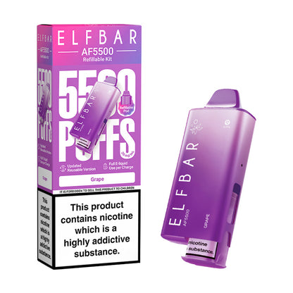 Grape Elf Bar AF5500 Prefilled Pod Kit and Box
