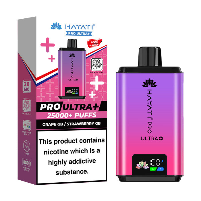 Grape GB / Strawberry GB Hayati Pro Ultra Plus Prefilled Vape Kit and Box