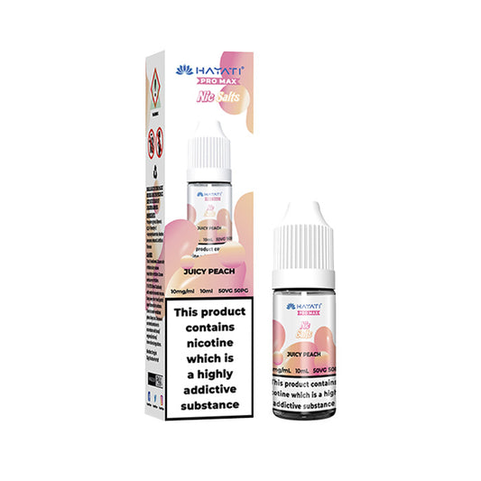 Juicy Peach Hayati Pro Max 10ml Nic Salt E-Liquid and Box