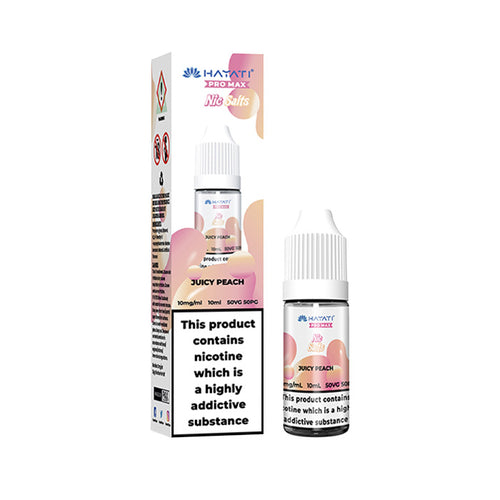 Juicy Peach Hayati Pro Max 10ml Nic Salt E-Liquid and Box