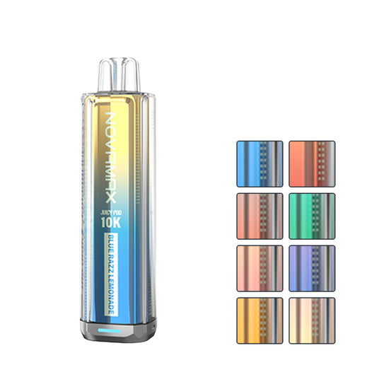 Juicy Pod Novamax 10K Prefilled Pod Kit with eight squares showcasing eight out of the twenty available flavours