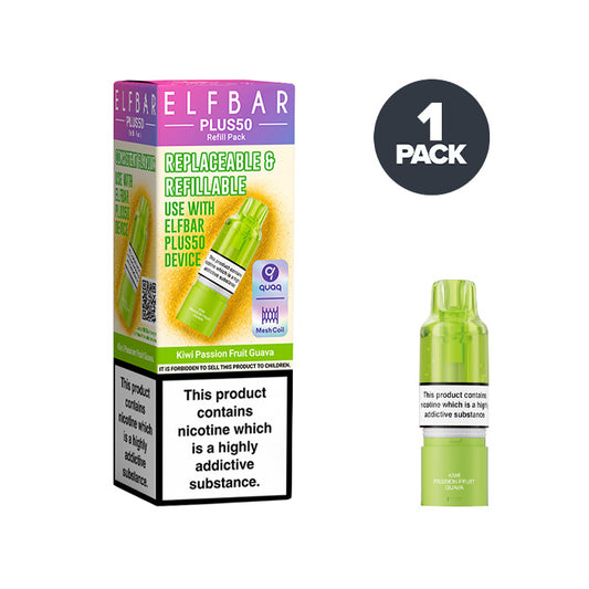 Kiwi Passionfruit Guava Elf Bar Plus 50 Prefilled Pod and Box