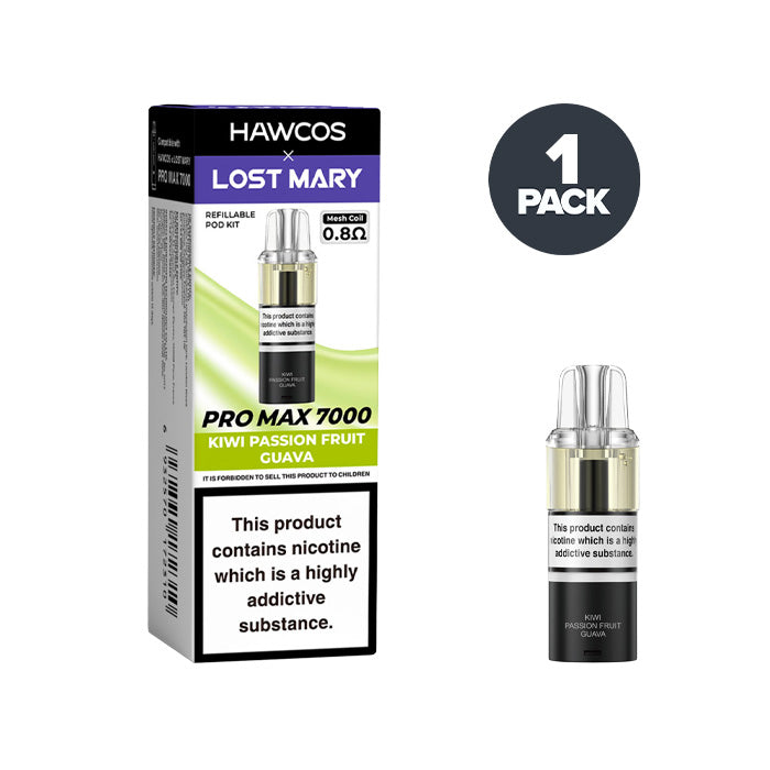 Kiwi Passionfruit Guava Hawcos X Lost Mary 7000 Pro Max Prefilled Pod and Box