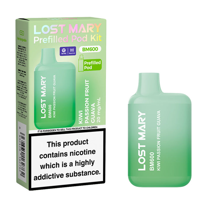 Kiwi Passion Fruit Guava Lost Mary BM600 Prefilled Pod Kit and Box