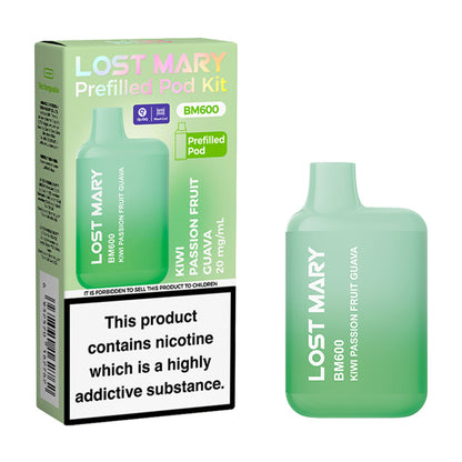Kiwi Passion Fruit Guava Lost Mary BM600 Prefilled Pod Kit and Box