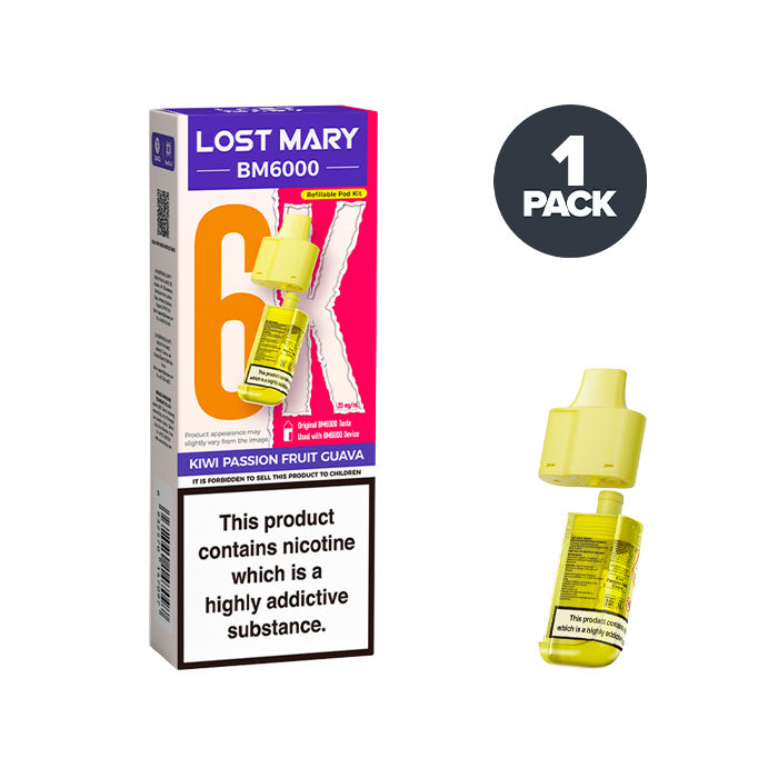 Kiwi Passion Fruit Guava Lost Mary BM6000 Prefilled Pod and Box
