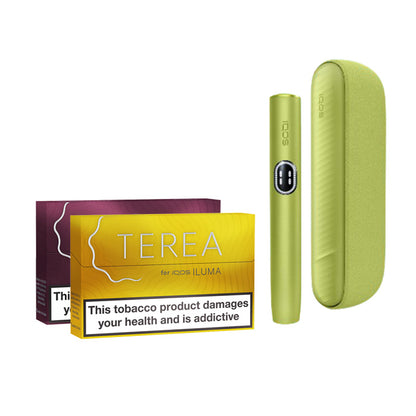 Leaf Green IQOS ILUMA-i Kit with two packs of TEREA tobacco sticks