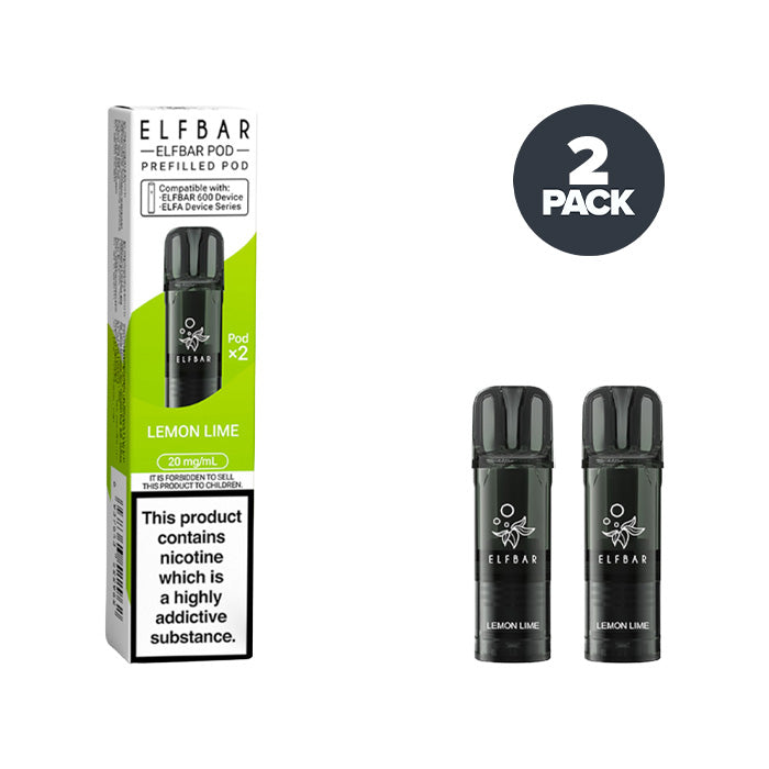 Two Lemon Lime Elf Bar 600 Prefilled Pods with Box