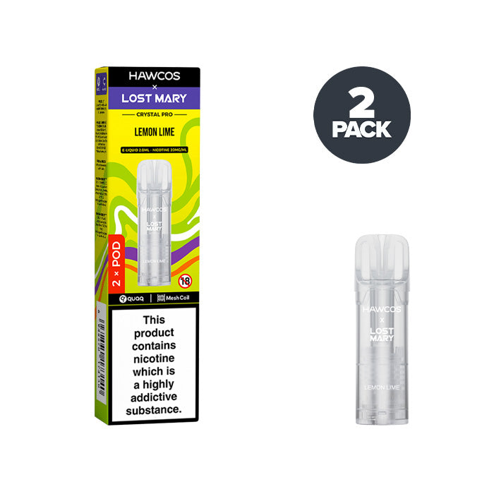 Lemon Lime Hawcos X Lost Mary Crystal Pro Prefilled Pod and Box