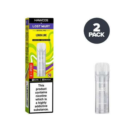 Lemon Lime Hawcos X Lost Mary Crystal Pro Prefilled Pod and Box